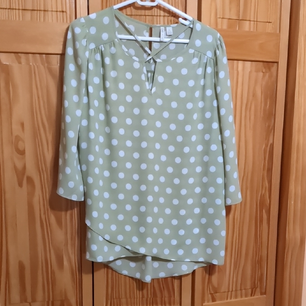 Cato Green and White Polka Dot Blouse